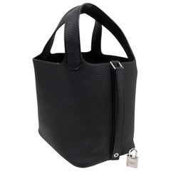 Hermes Picotin Lock 18 Tote Bag Black Clemence Tote Palladium Hardware
