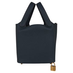 Sac Hermès Picotin Lock 18 bleu orage Clemence finitions métalliques en palladium