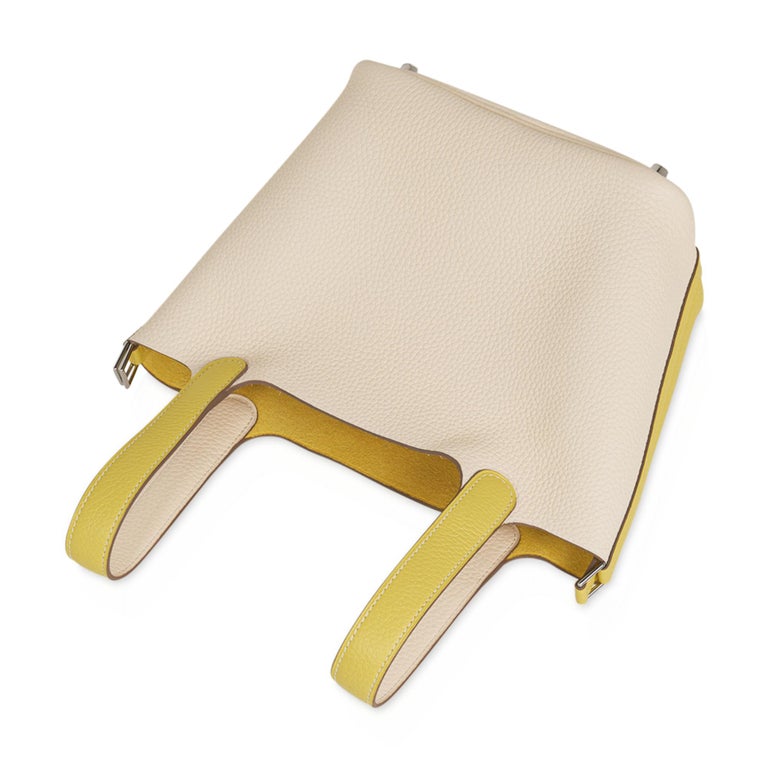Hermes Picotin Lock 18 Casaque Bag Lime Nata Bi Color Tote Clemence Palladium For Sale At 1stdibs
