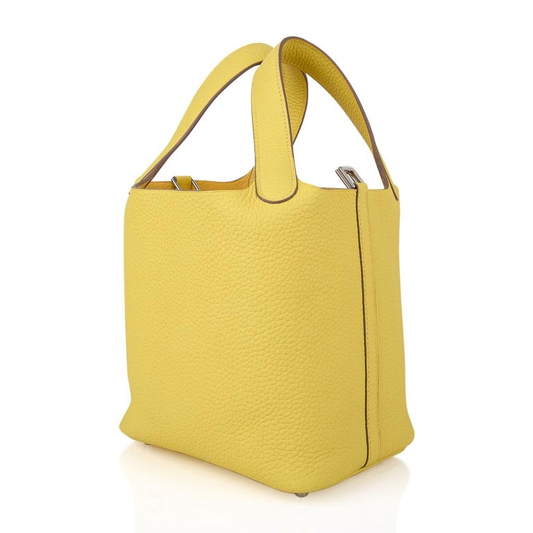 Hermes PICOTIN LOCK 18CM BI-COLOR 9D Jaune Ambre/7N Celeste LEATHER  PALLADIUM HA