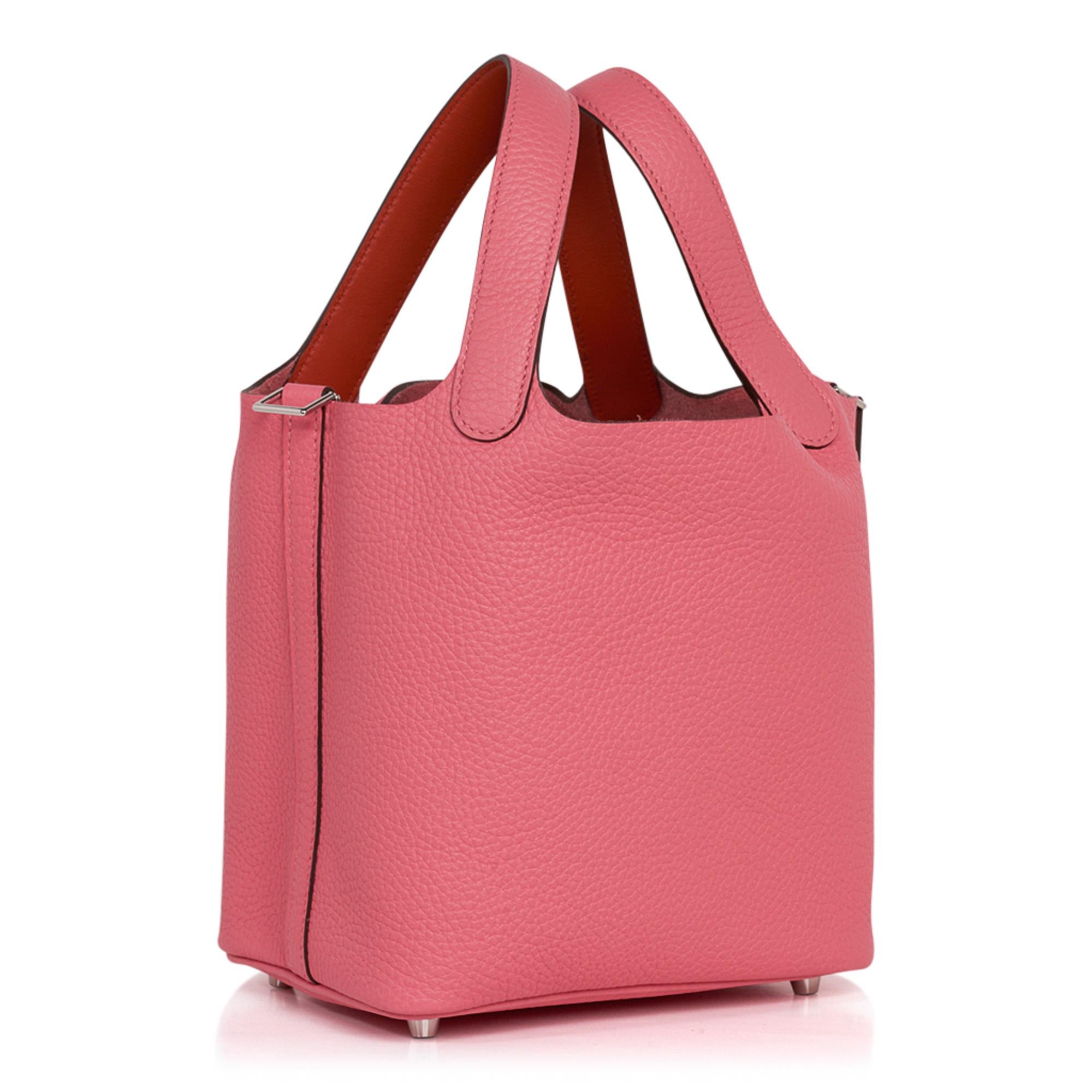 Rosa Hermes Picotin Lock 18 Eclat Bag Rose Azalee / Terre Battue Tote Clemence