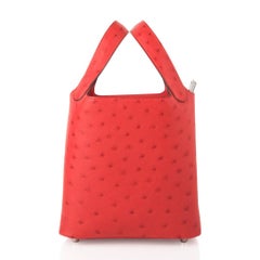 Hermes Picotin Lock 18 Bag Rouge Exotique Ostrich Tote Palladium Hardware nwt