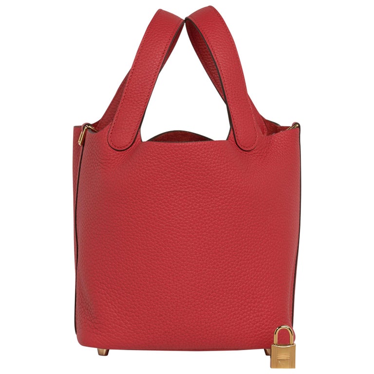 Hermes Picotin Lock 18 Bag Rouge Tomate Tote Clemence Gold Hardware  For Sale