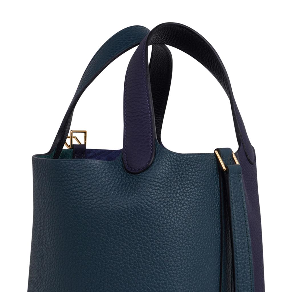Sac Hermès Picotin Lock 18 Vert Cypress / Blue Nuit / Noir Fourre-tout Clemence Gold Pour femmes en vente
