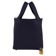 Hermes Picotin Lock 18 Blue Nuit Tote Bag Gold Hardware Clemence Leather