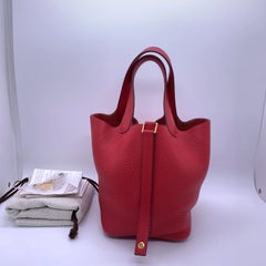 Hermes Picotin Lock 18 PM Bag Red Taurillon Clemence Gold Hardware Stamp C 2018