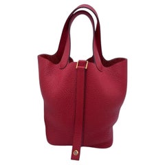 Hermes Picotin Lock 18 PM Bag Red Taurillon Clemence Gold Hardware Stamp C 2018