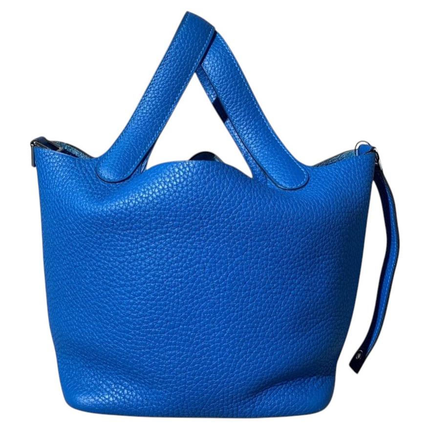 Hermes Picotin Lock 18 PM Blue Clemence Leather PHW Silver Hardware Stamp Y in vendita