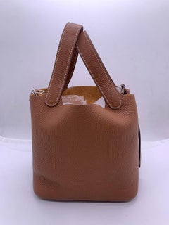 Hermes Picotin Lock 18 PM Brown Clemence Leather PHW Silver HW Stamp K