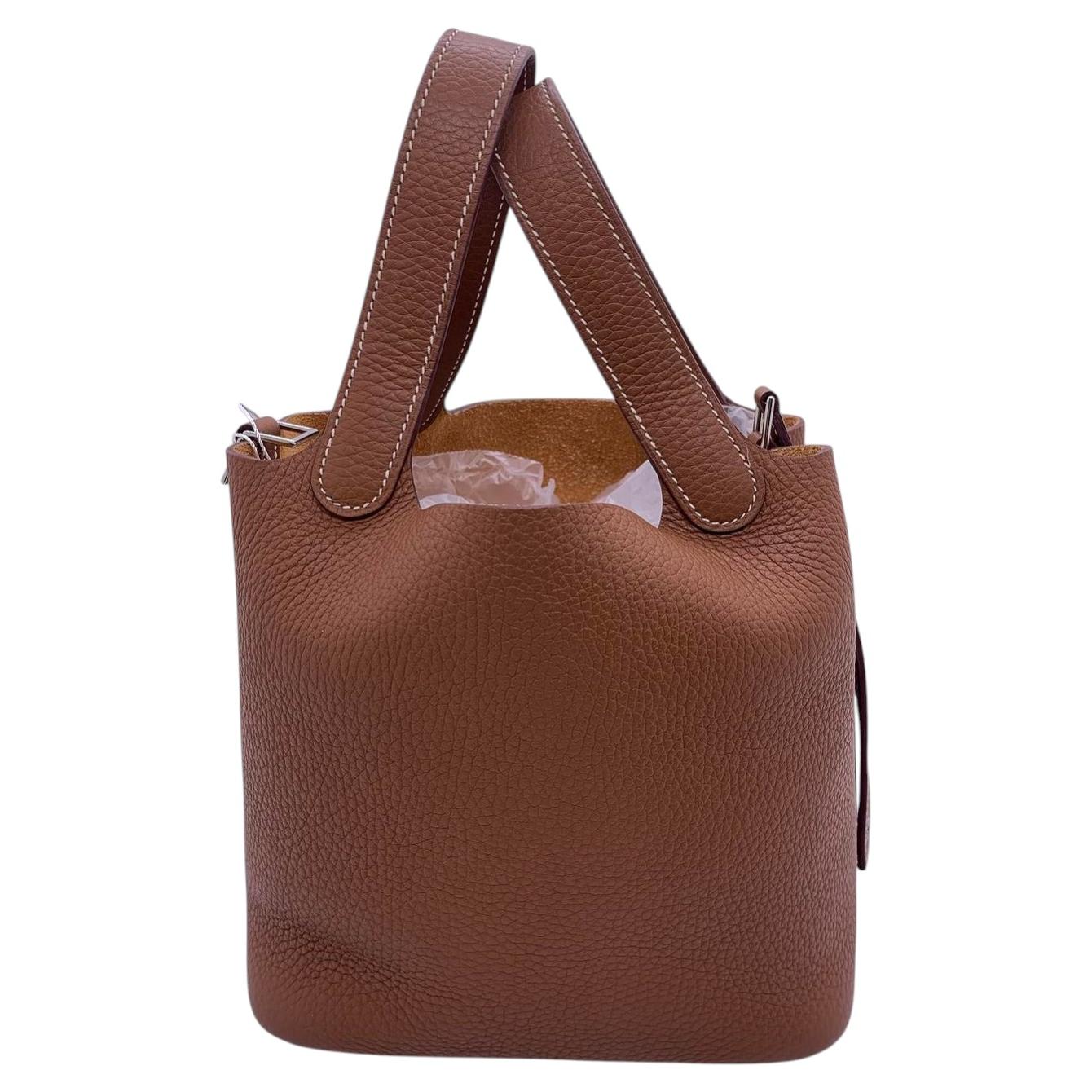 Hermes Picotin Lock 18 PM, pelle Clemence marrone, PHW argento, HW con timbro K 2025
