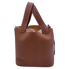 Hermes Picotin Lock 18 PM Brown Clemence Leather PHW Silver HW Stamp K