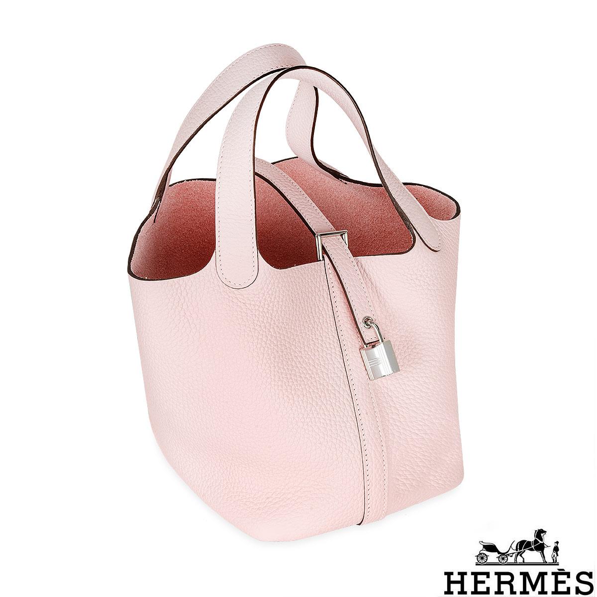 White Hermès Picotin Lock 18 Rose Sakura Taurillon Clemence PHW