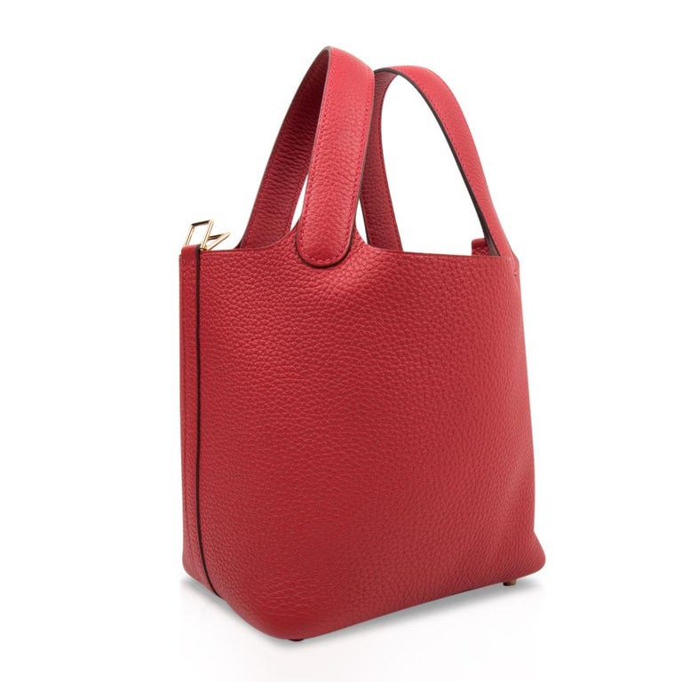 Hermes Picotin Lock 18 Rouge Casaque Clemence Gold ...
