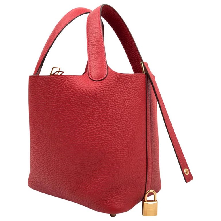 Hermes Picotin Lock 18 Rouge Casaque Clemence Gold ...
