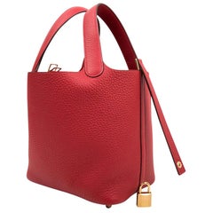 Hermès - Serrure Picotin Lock 18 rouge Casaque Clemence avec quincaillerie en or