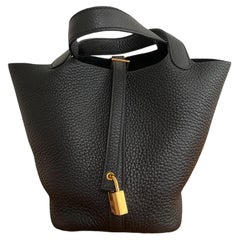 Hermès - Serrure Picotin 18 cm noire avec quincaillerie dorée