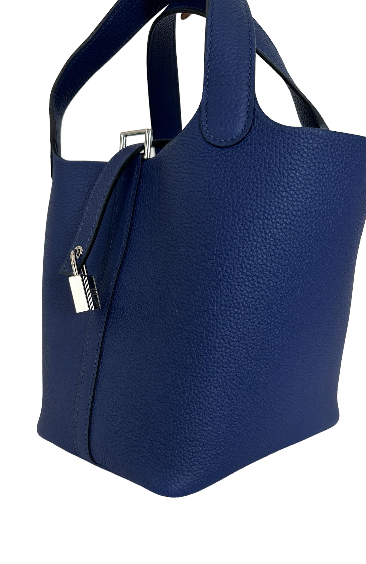 Women's or Men's Hermes Picotin Lock 18cm Blue Saphire Palladium Hardware Handbag For Sale