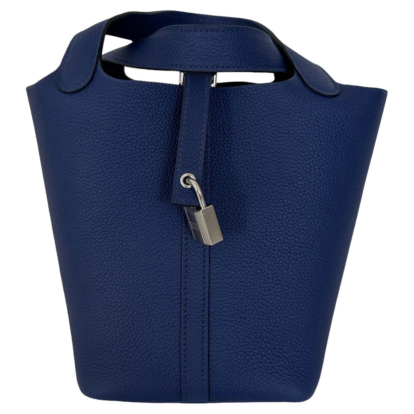 Hermes Picotin Lock 18cm Blue Saphire Palladium Hardware Handbag For Sale