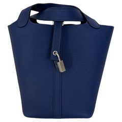 Hermes Picotin Lock 18cm Blue Saphire Palladium Hardware Handbag