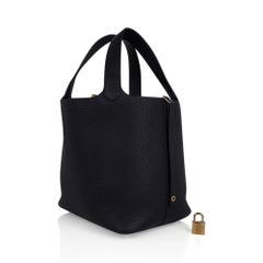 Hermes Picotin Lock 22 Bag Black Tote Clemence Gold Hardware