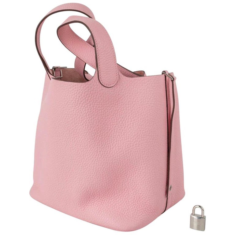 Hermes Picotin Lock 22 Bag MM Rose Sakura Pink Palladium Hardware