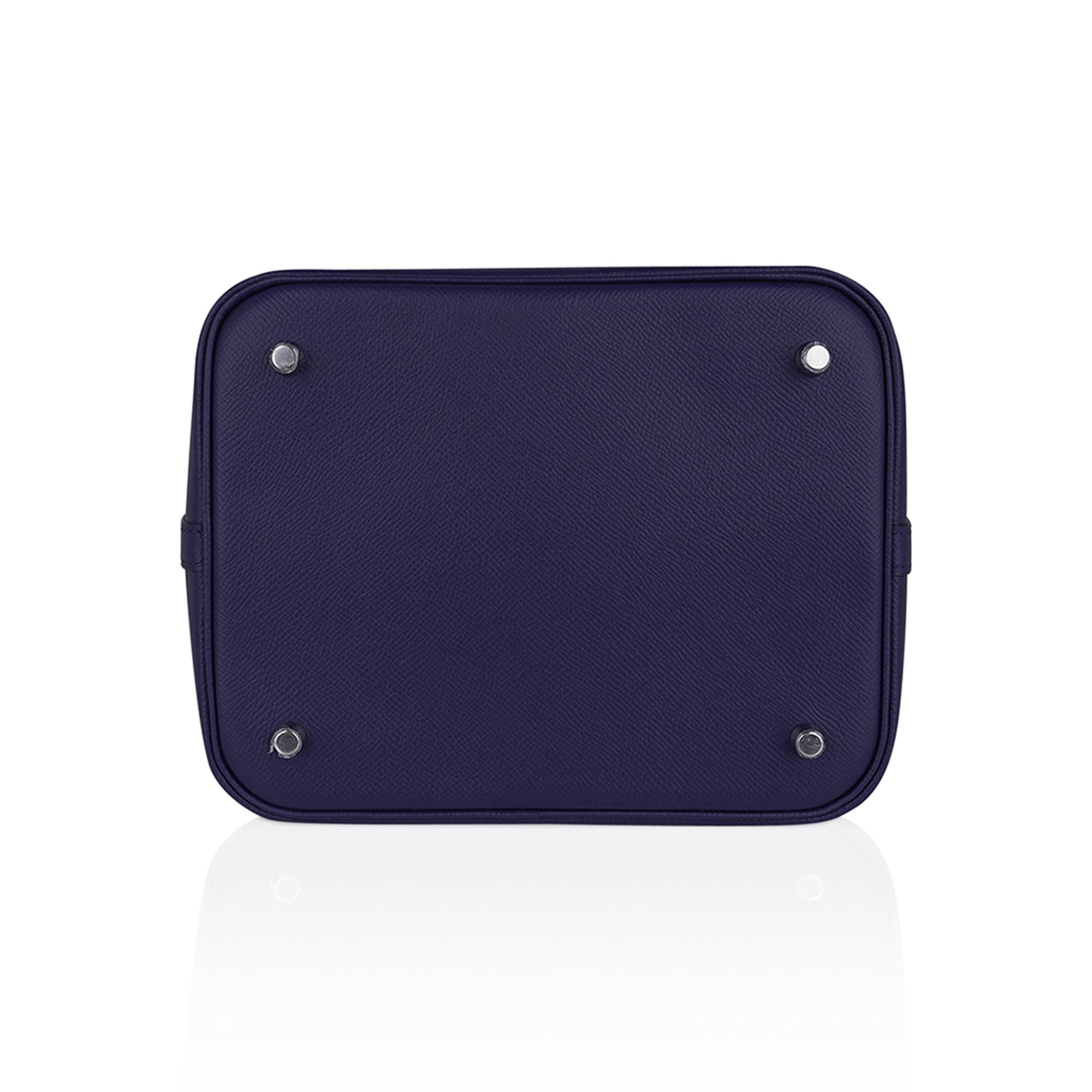Hermes Picotin Lock 22 Bag Tressage Bleu Encre / Brique / Noir Palladium 3