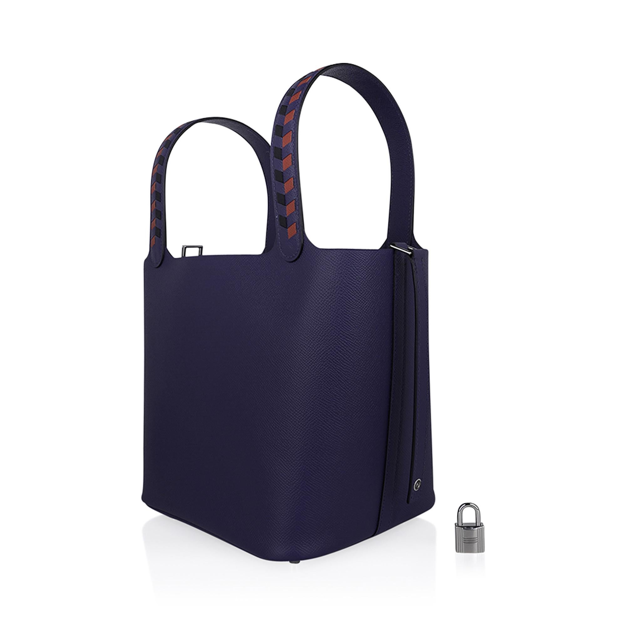 Black Hermes Picotin Lock 22 Bag Tressage Bleu Encre / Brique / Noir Palladium