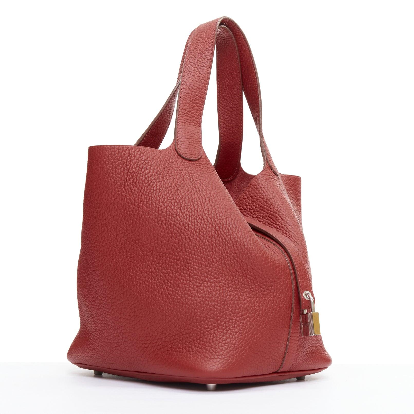 Brown HERMES Picotin Lock 22 red clemance palladium hardware tote bag For Sale