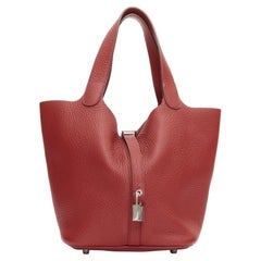 HERMES Picotin Lock 22 red clemance palladium hardware tote bag