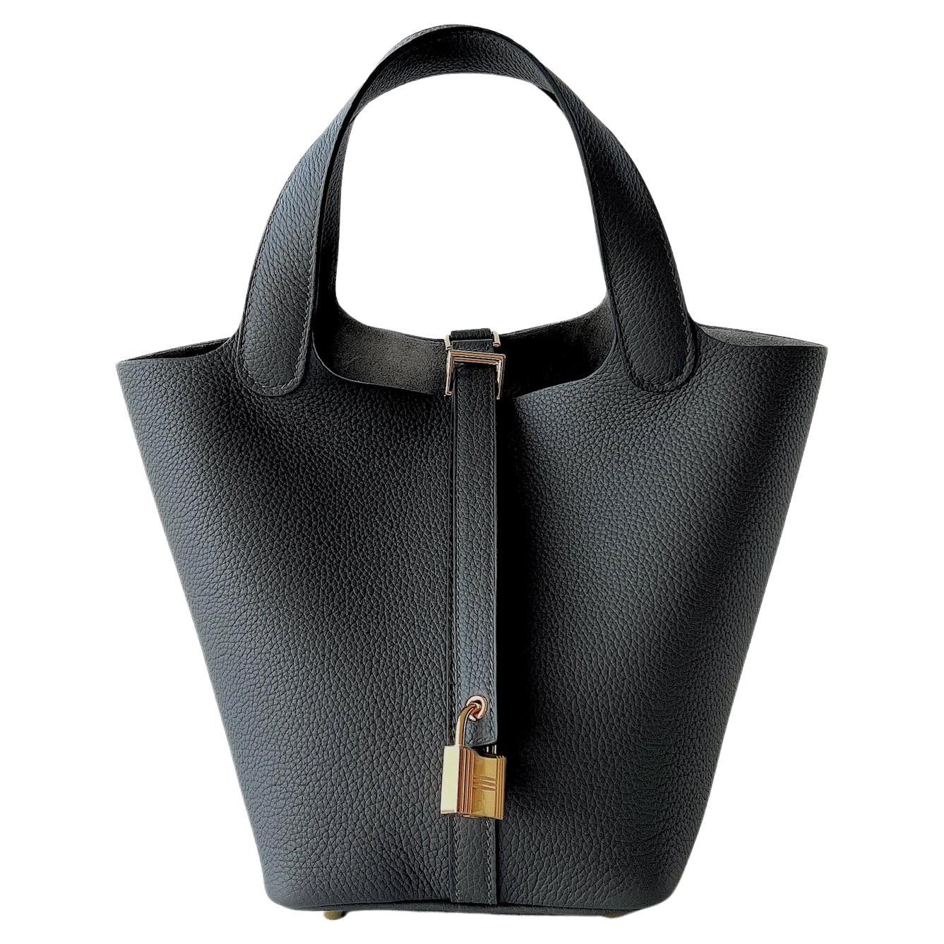 Hermes Picotin Lock Bag 18 In Graphite Grey Leather And Gold Hardware