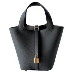 Hermes Picotin Lock Bag 18 In Graphite Grey Leather And Gold Hardware