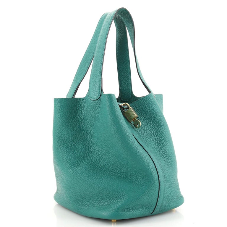 Hermes Picotin Lock bag MM Malachite Clemence leather Silver hardware