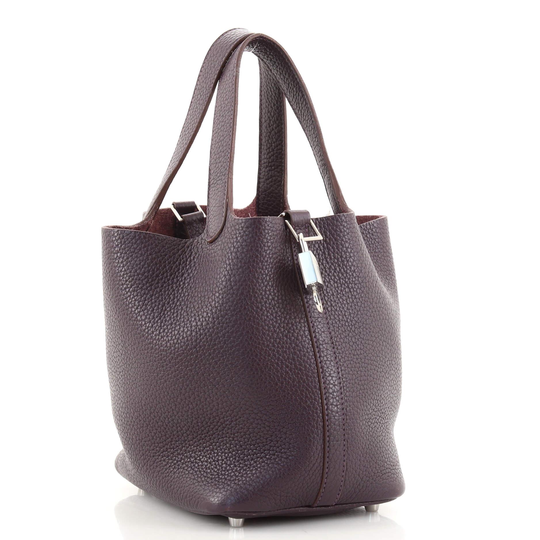 Hermes 31cm Gris Pearl Clemence Leather Picotin Lock TGM Bag