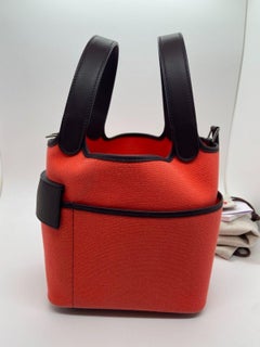 Hermes Picotin Lock Cargo 18 Rose Texas Canvas Leather Bag Stamp U