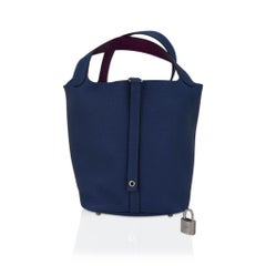 Hermes Picotin Lock Eclat 22 Tote Bag Deep Blue Anemone Clemence Palladium