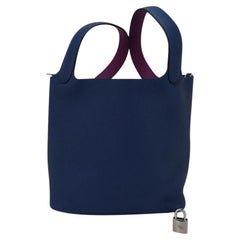 Hermes Taurillon Clemence Picotin Lock Bag 18 PM Blue Taupe
