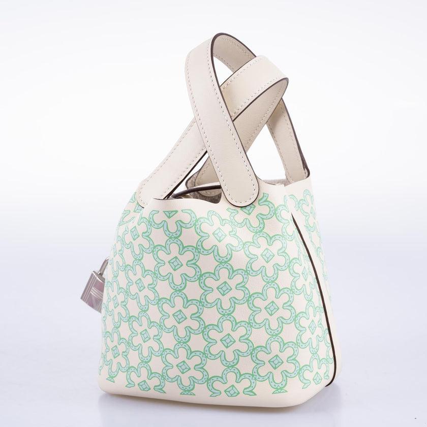 Women's Hermès Picotin Lock Micro 'Lucky Daisy' Nata and Vert Swift with Palladium Bag For Sale