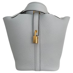 Hermes Picotin Mini Schloss 18cm Blau Blass Gold Hardware