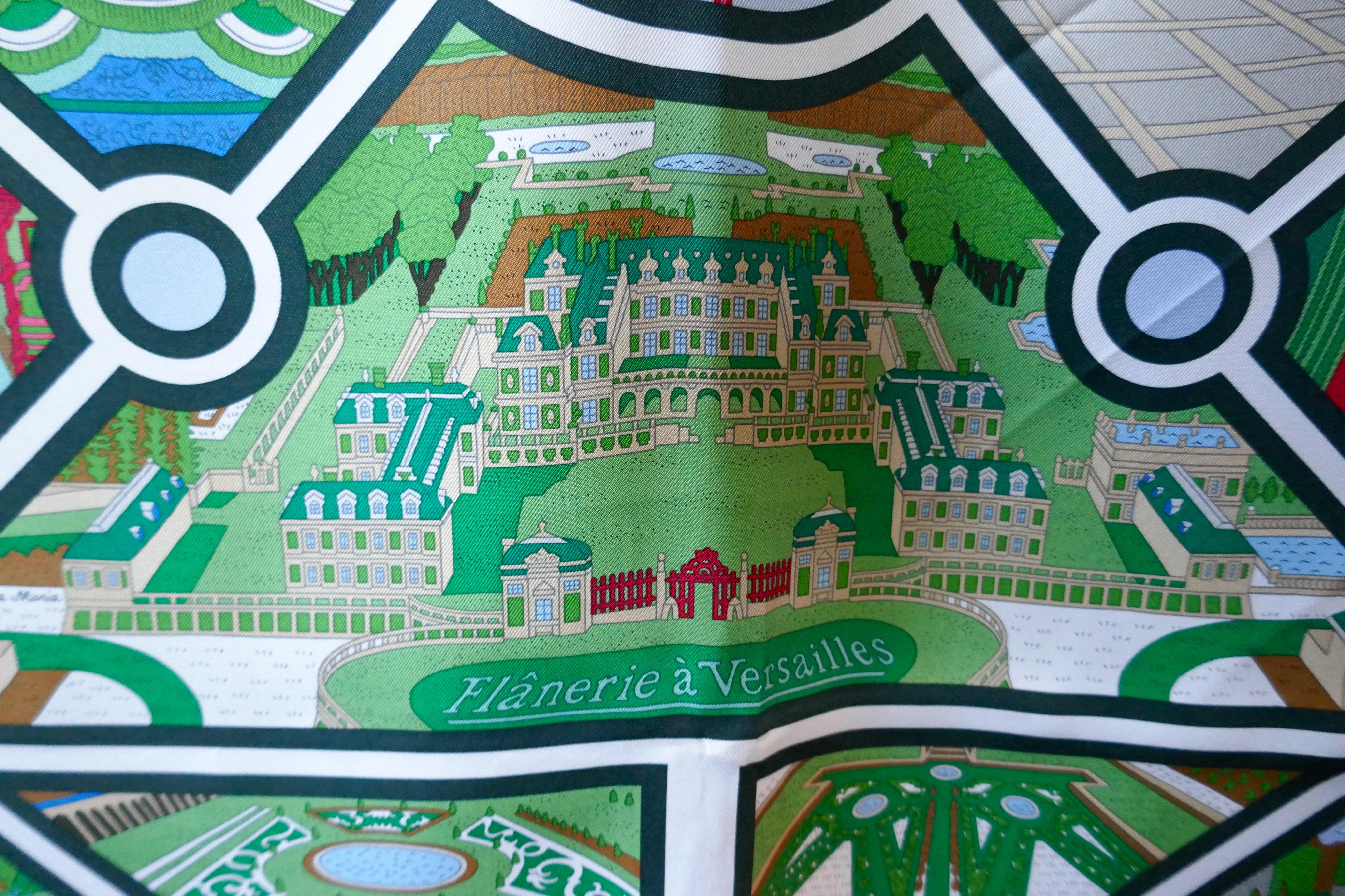 HERMÈS Pierre Marie design “Flânerie à Versailles” 100% Silk Scarf, Gardens 1