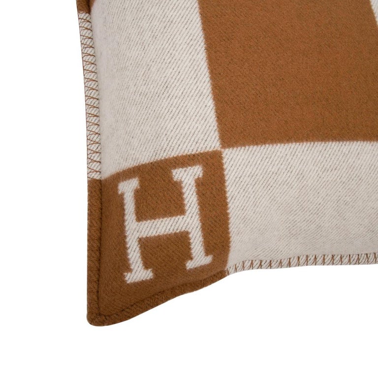 Hermes Pillow Avalon PM Signature H Camel / Ecru Throw Cushion at