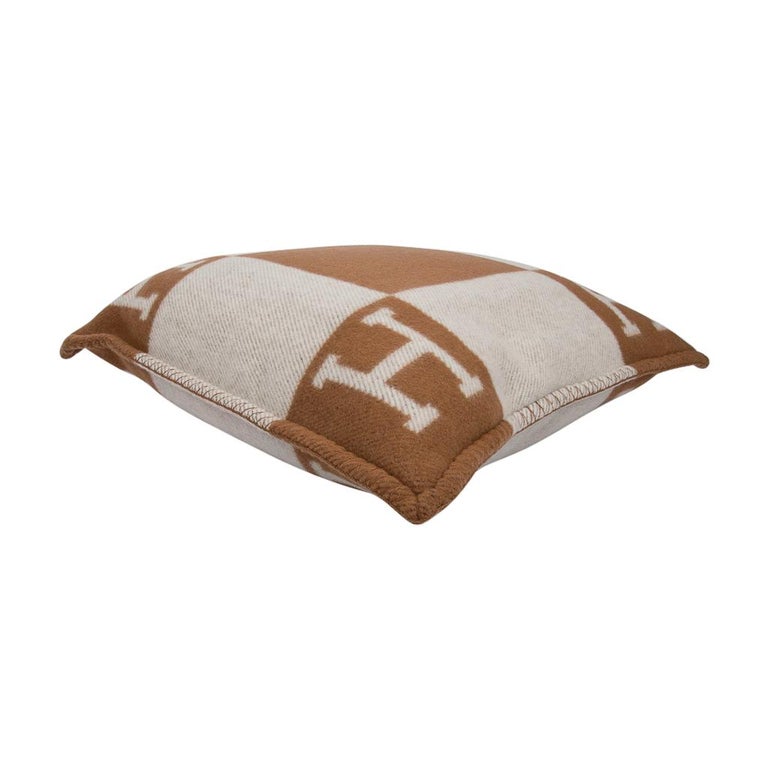 Hermes Pillow Avalon PM Signature H Camel / Ecru Throw Cushion Set of