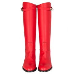 HERMES Piment red leather JUMPING Knee High Flat Boots Shoes 36
