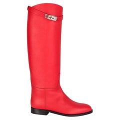 HERMES Piment red leather JUMPING Knee High Flat Boots Shoes 36