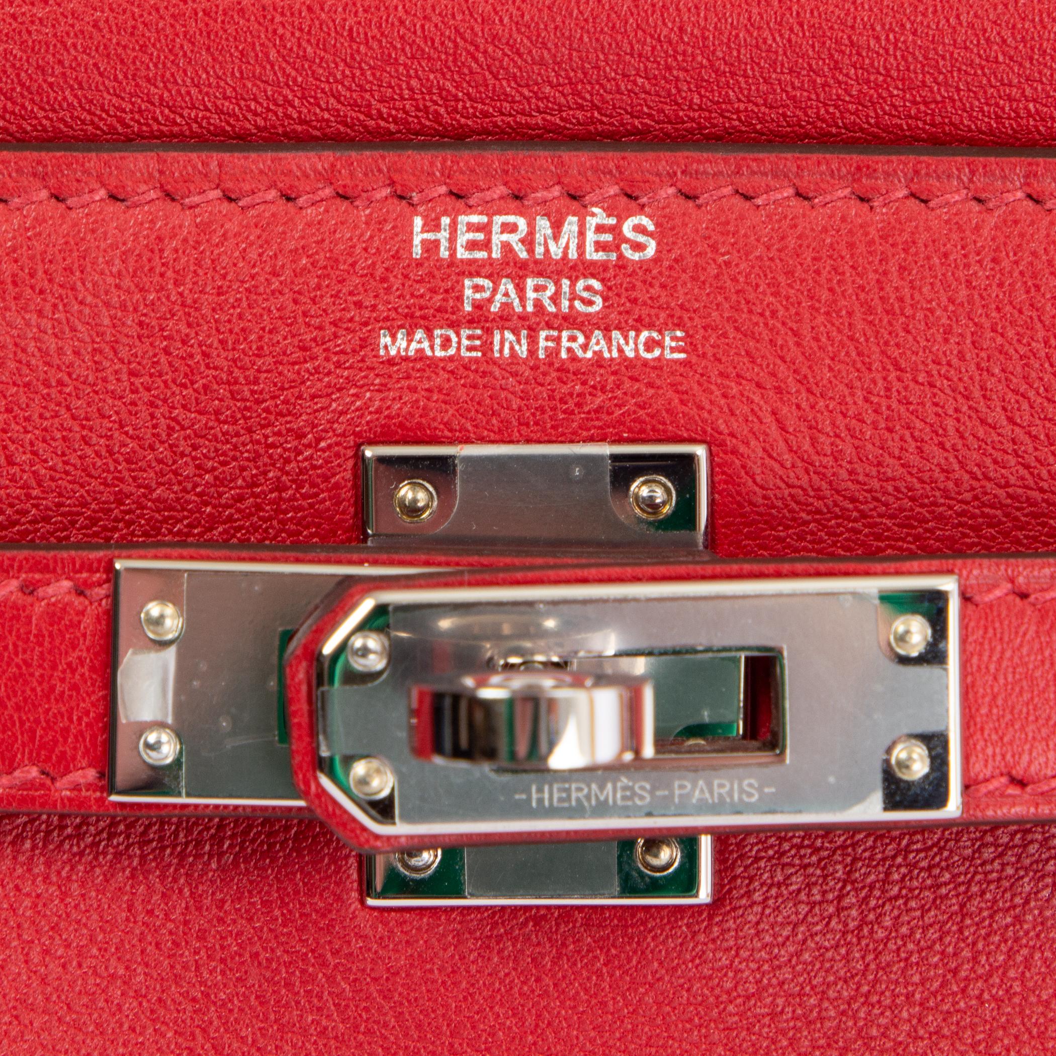 Red HERMES PIMENT red Swift leather KELLY 25 RETOURNE Bag w Palladium For Sale