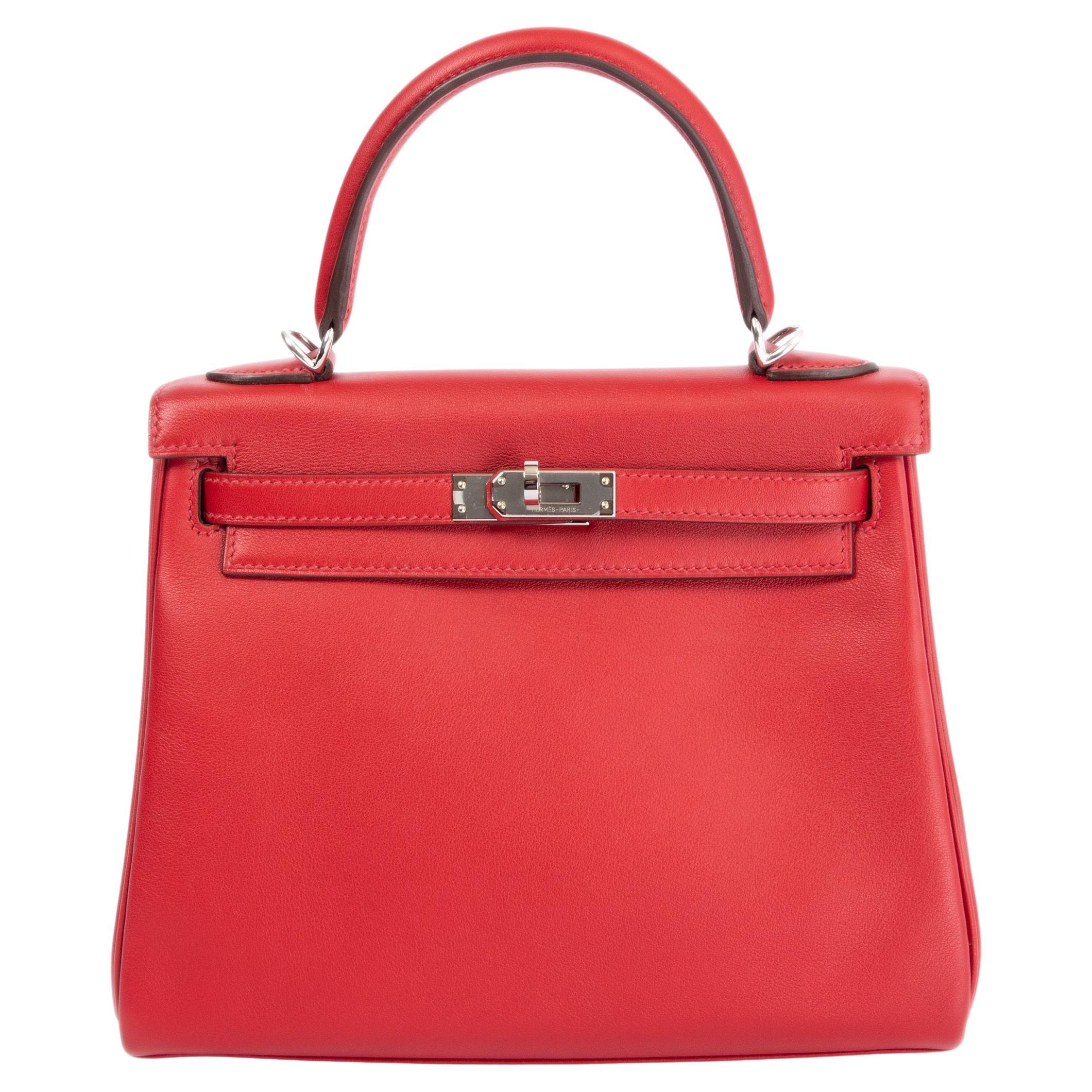 HERMES PIMENT red Swift leather KELLY 25 RETOURNE Bag w Palladium For Sale