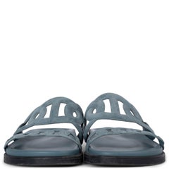 HERMES Pinede blue suede EXTRA SLIDE Sandals Shoes 37
