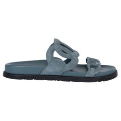 HERMES Pinede blue suede EXTRA SLIDE Sandals Shoes 37