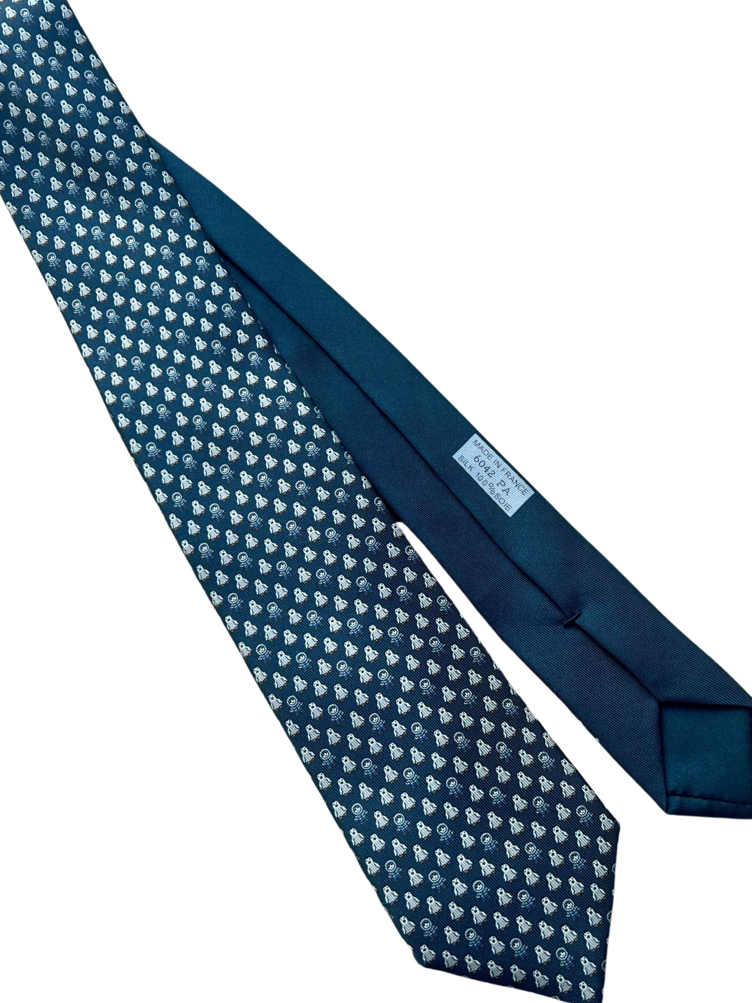 Cravate Hermès PINGLOO Marine, bleu et blanc Unisexe en vente
