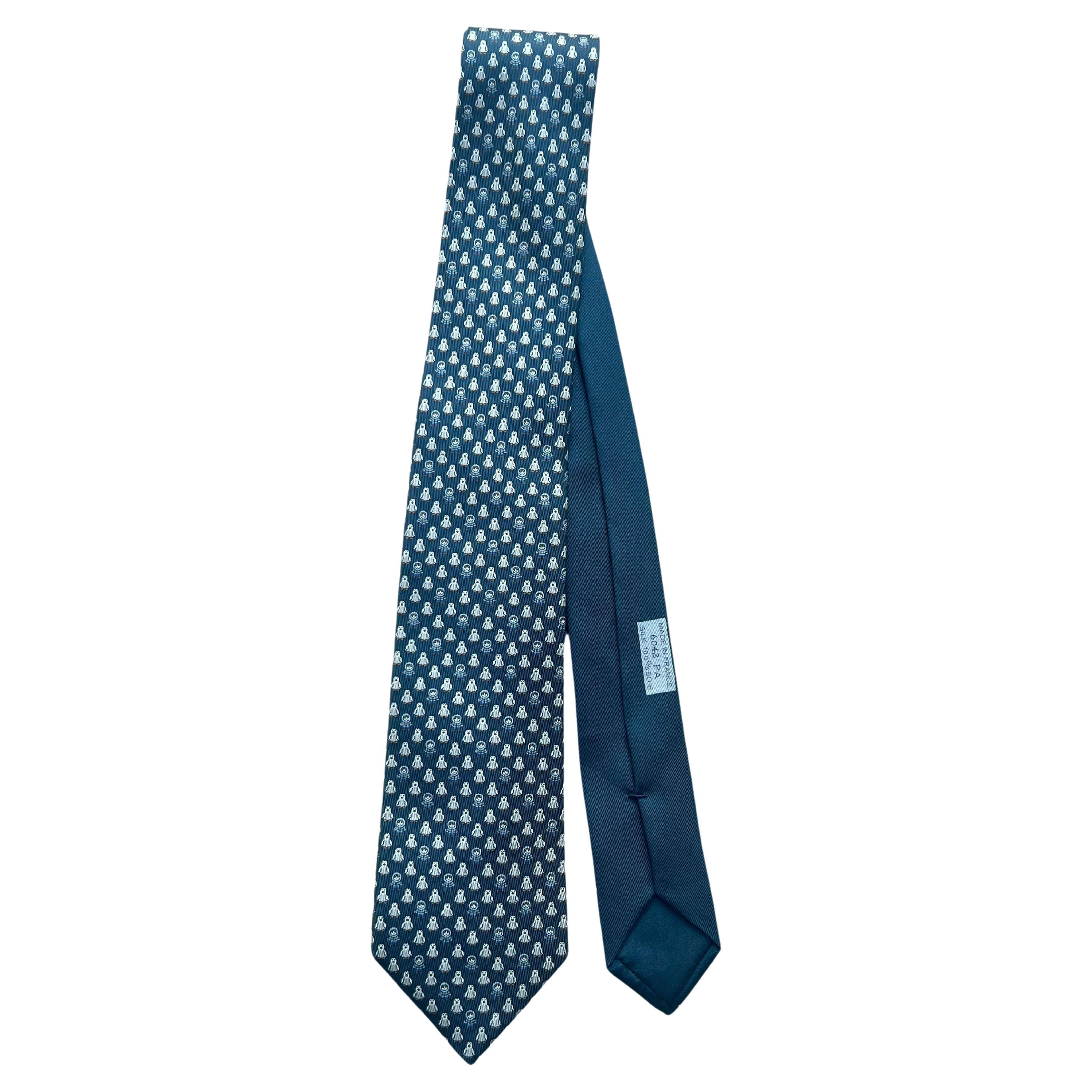 Cravate Hermès PINGLOO Marine, bleu et blanc en vente