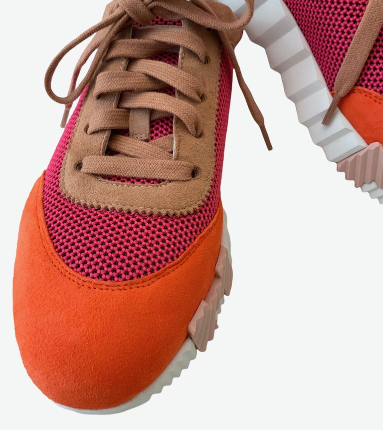 Brown Hermès Pink and Orange Bouncing Sneakers For Sale